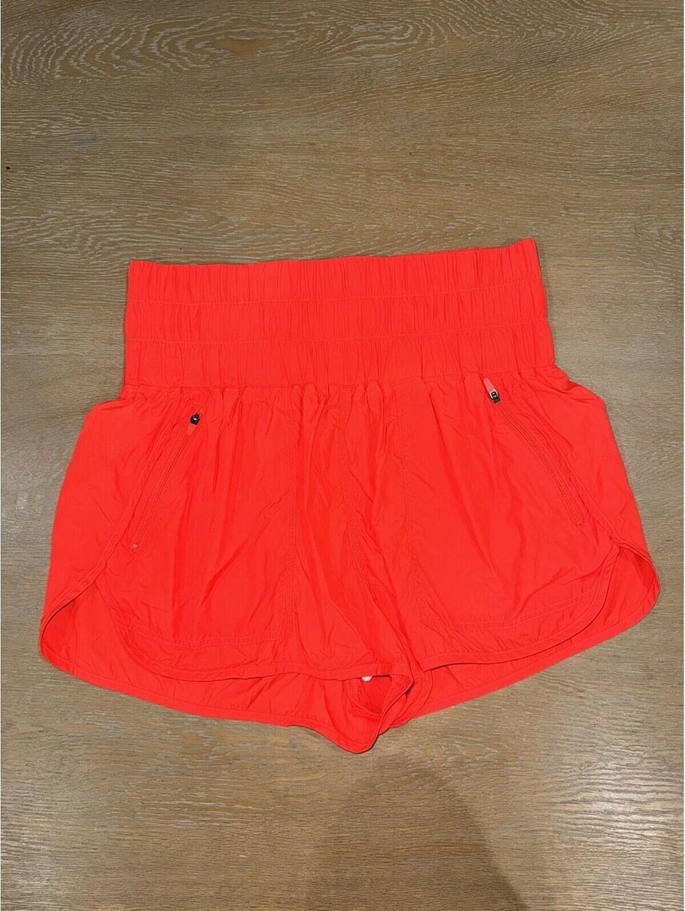 FP MOVEMENT FREE PEOPLE Running Shorts Sz LARGE Lined Neon Coral Zipper